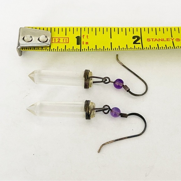 Sterling silver amethyst crystal point drop earrings - Picture 5 of 6